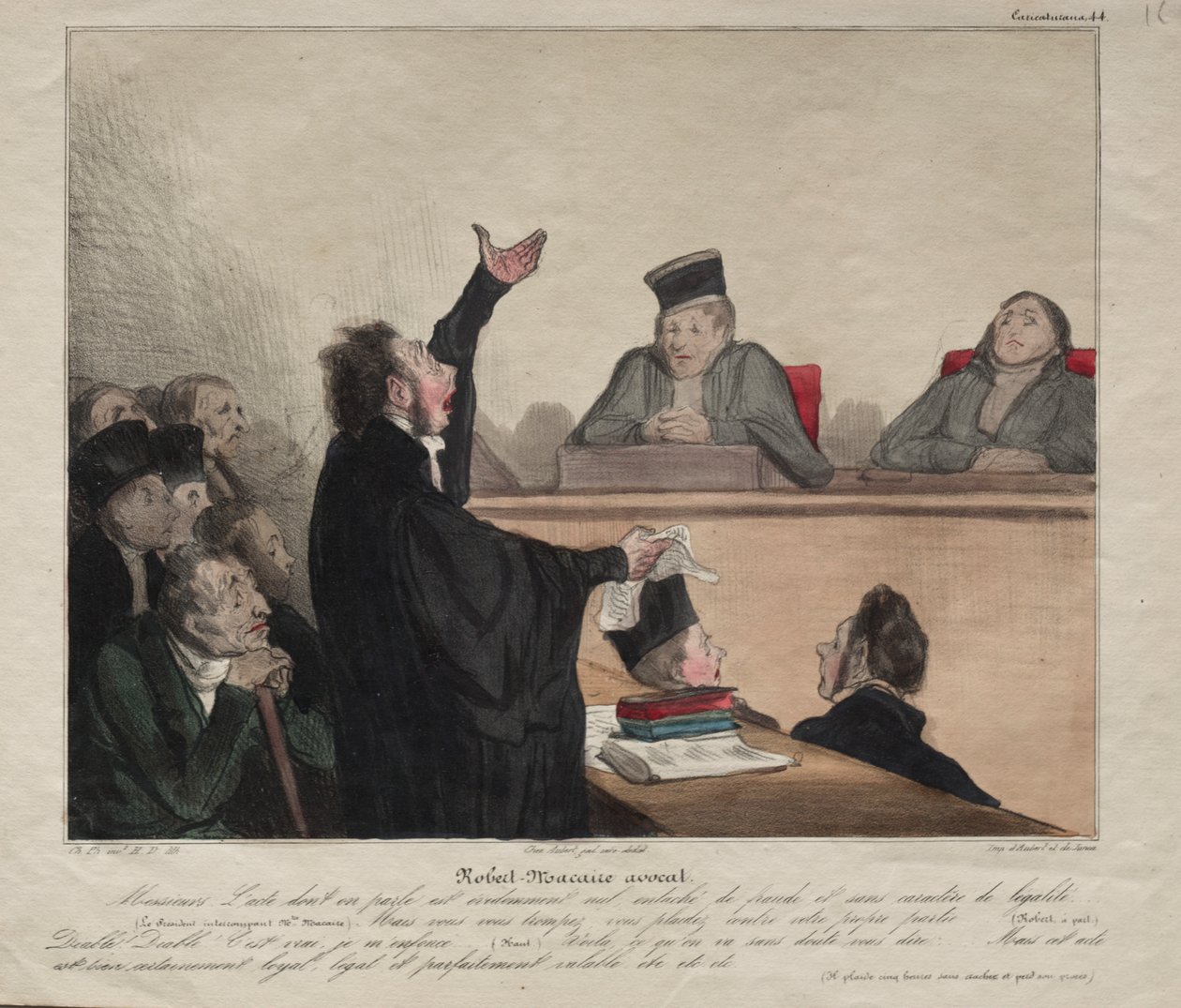 Caricaturana, plaat 44: Robert-Macaire, advocaat door Honoré Daumier