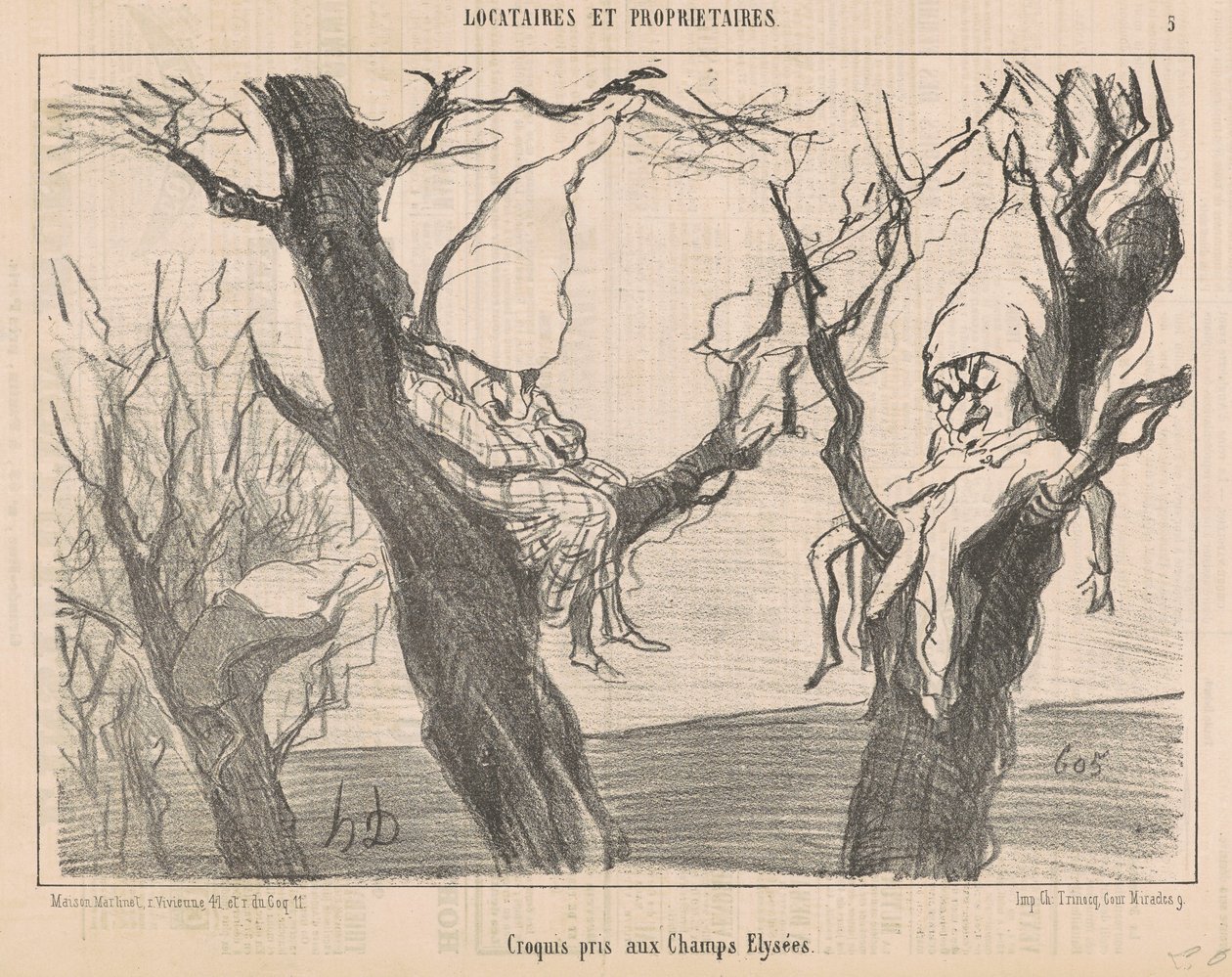 Schetsen genomen in de Champs Elysées door Honoré Daumier