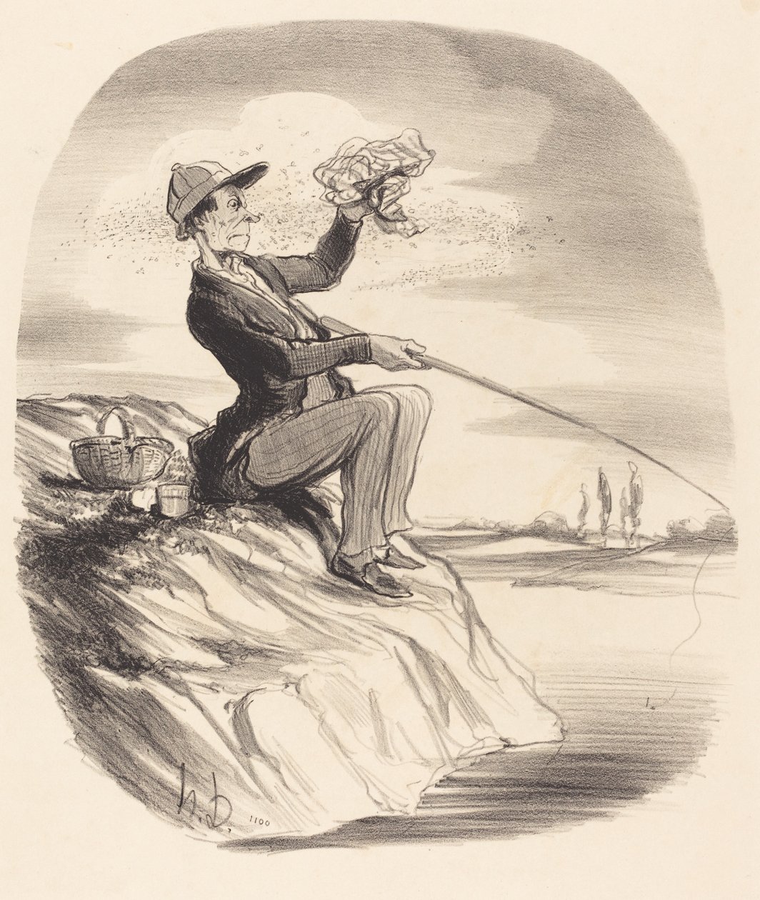 Ongemak van het Vissen... door Honoré Daumier