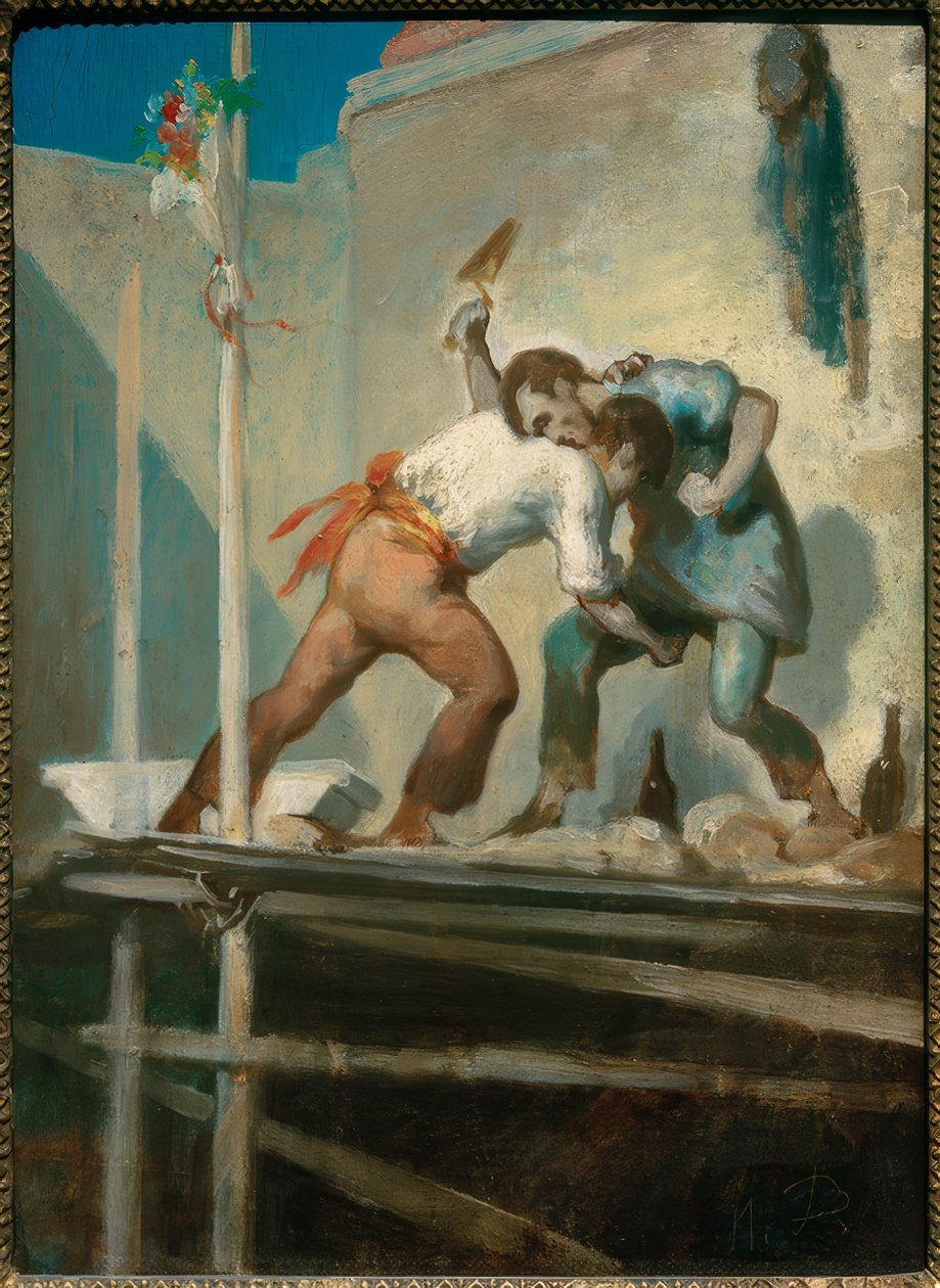 Vechtende metselaars door Honoré Daumier