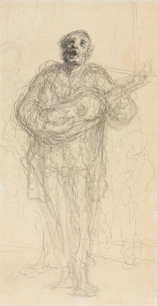 Zingende Gitarist (recto) door Honoré Daumier