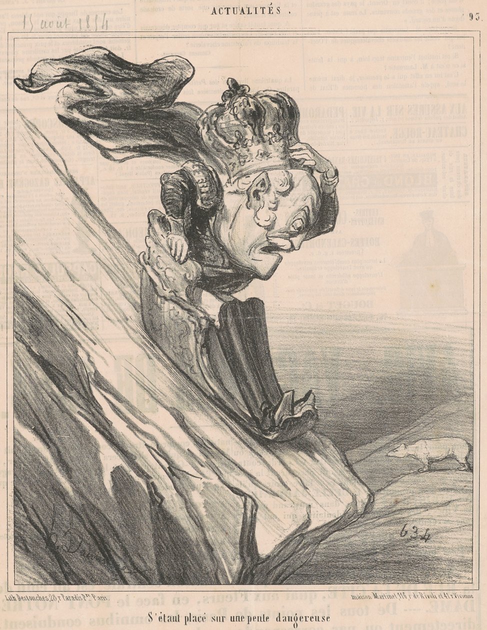 Zich op een gevaarlijke helling geplaatst hebbend door Honoré Daumier