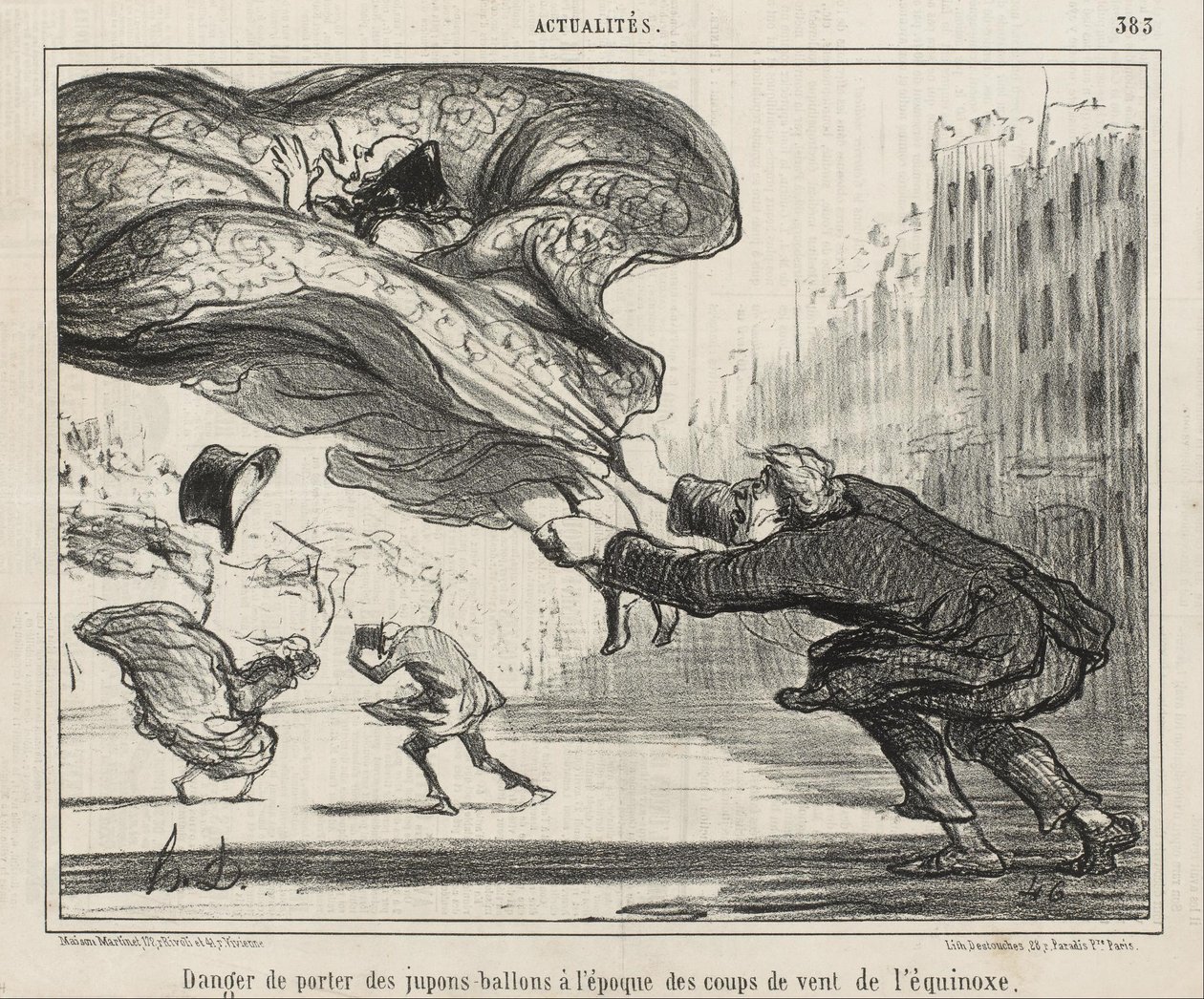 Het gevaar van hoepelrokken dragen... door Honoré Daumier