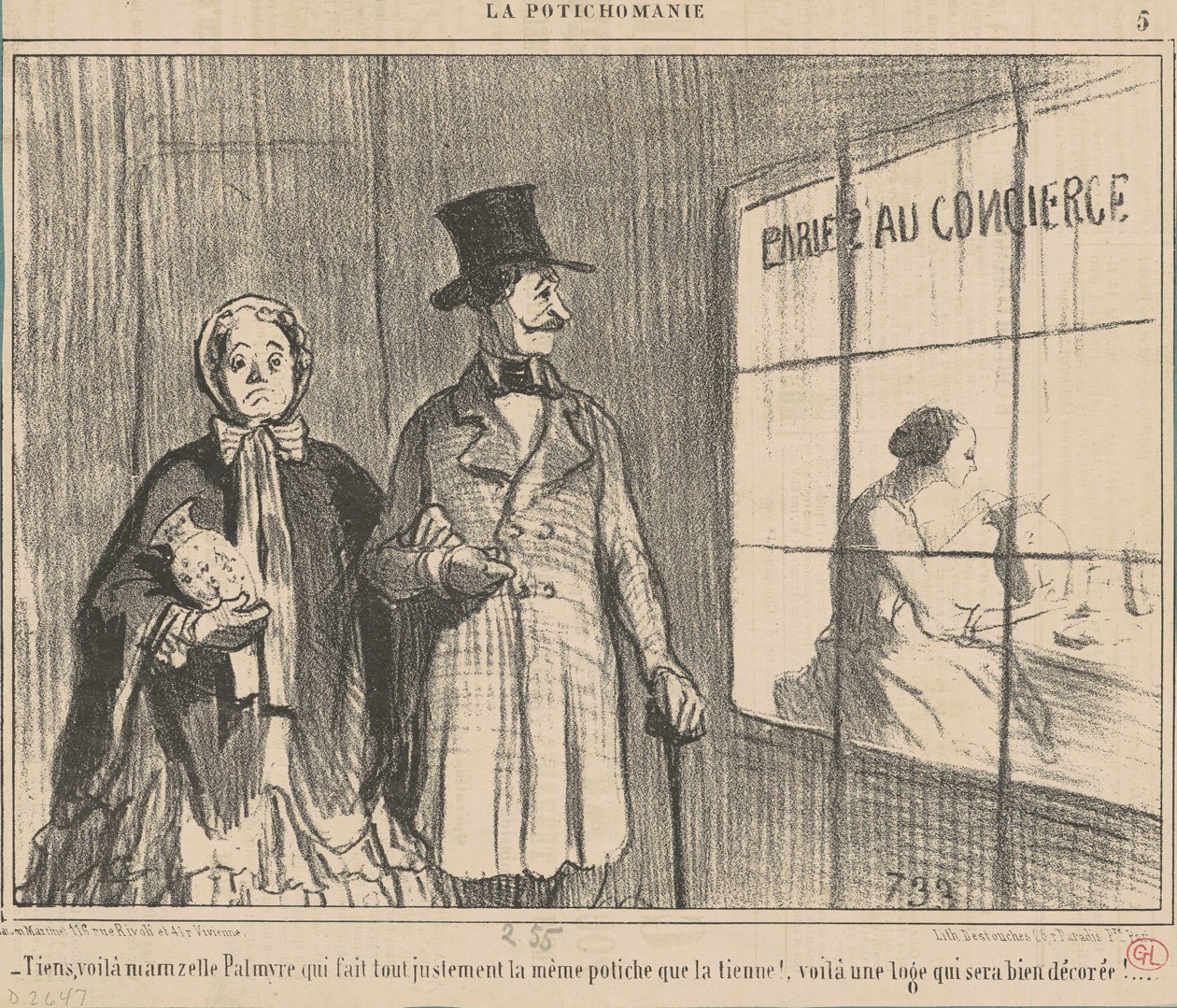 Tiens, daar is juffrouw Palmyre die... door Honoré Daumier