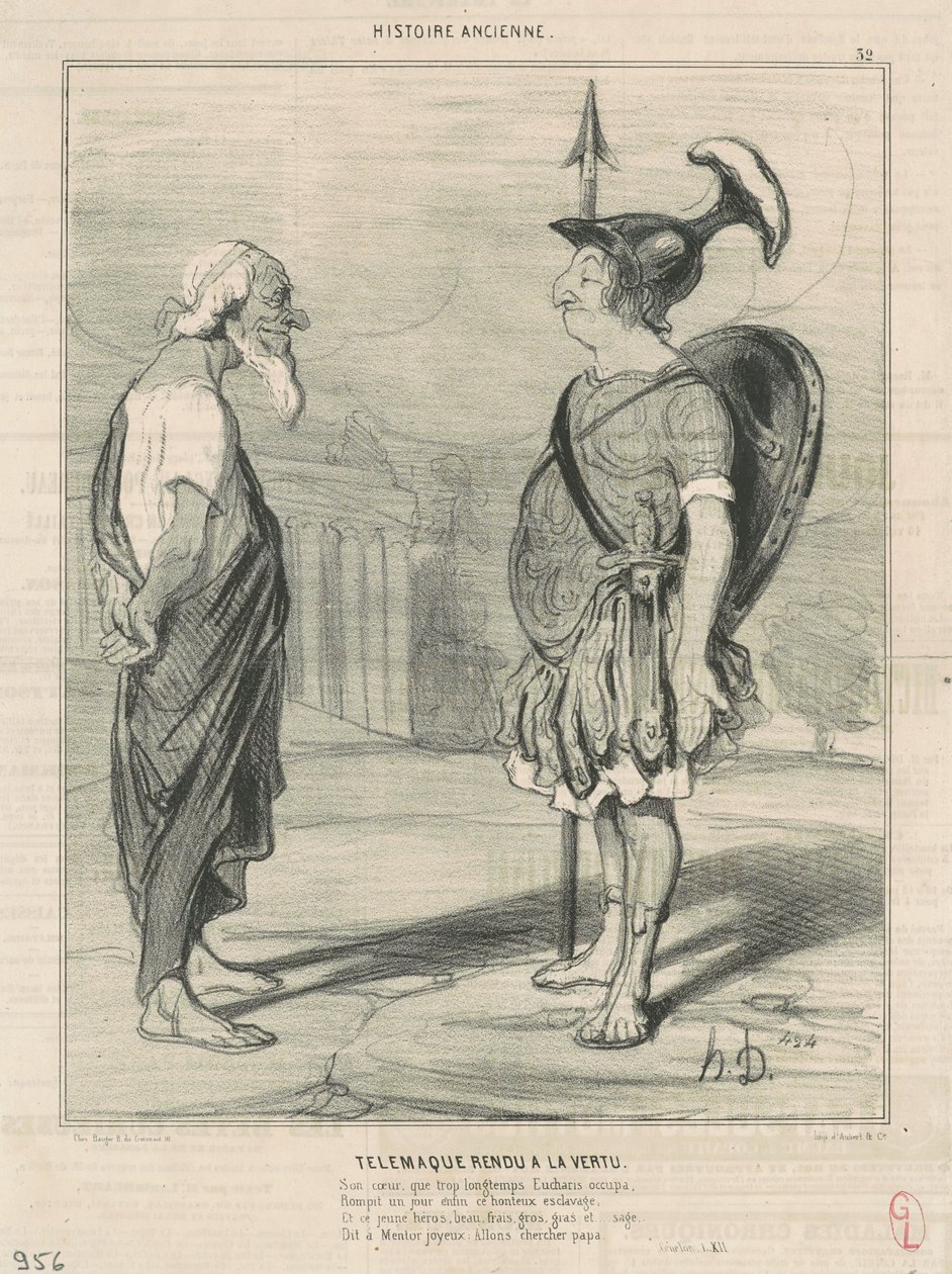 Telemachus teruggebracht naar de deugd door Honoré Daumier