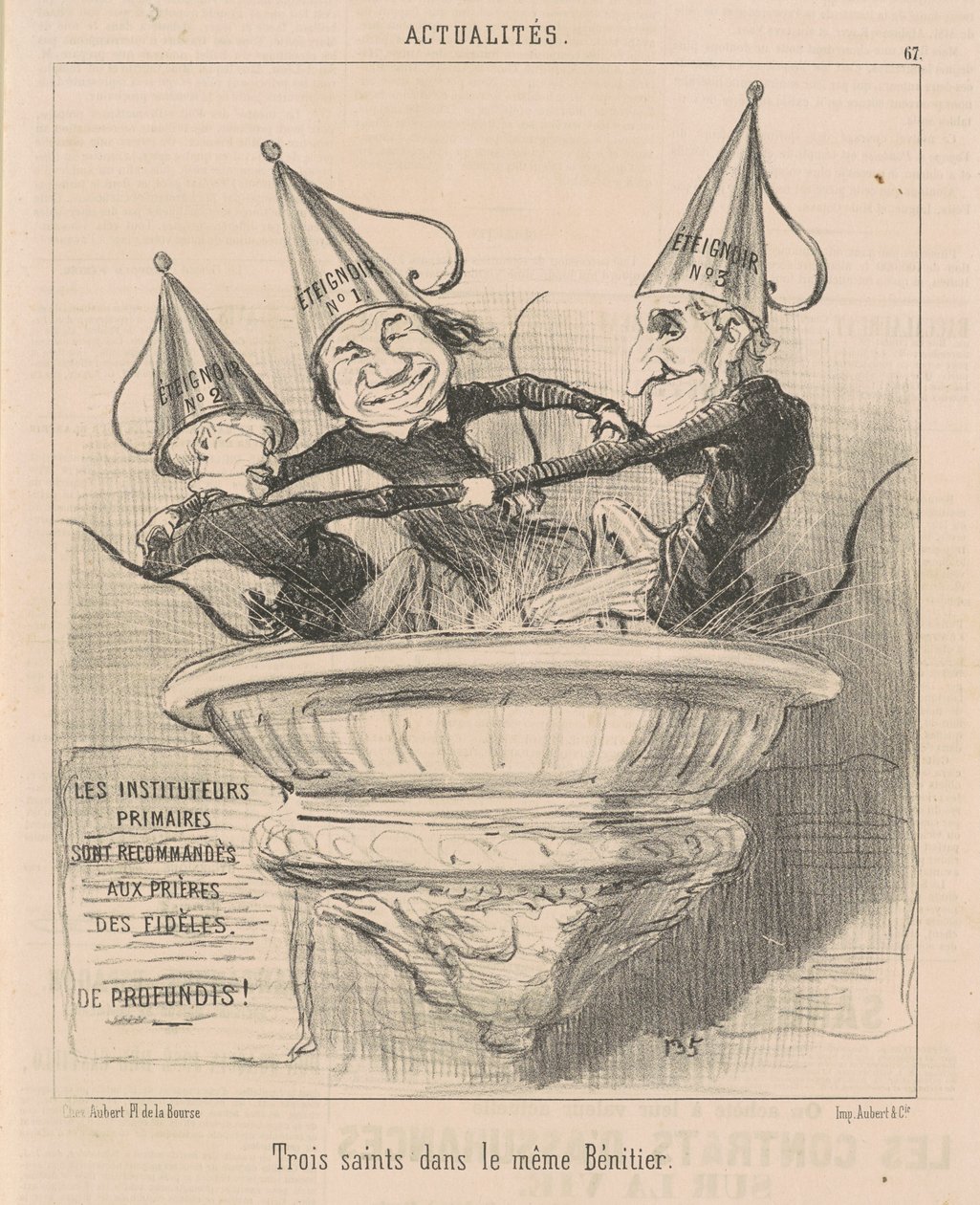 Drie Heiligen in dezelfde Wijwaterbak door Honoré Daumier