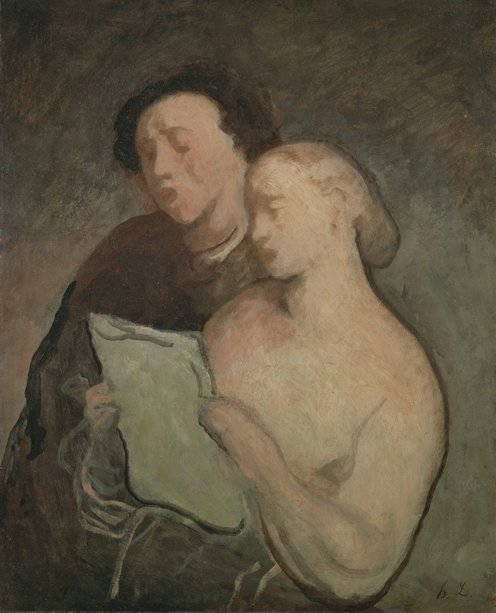 Twee Zangers, c.1850-60 door Honoré Daumier