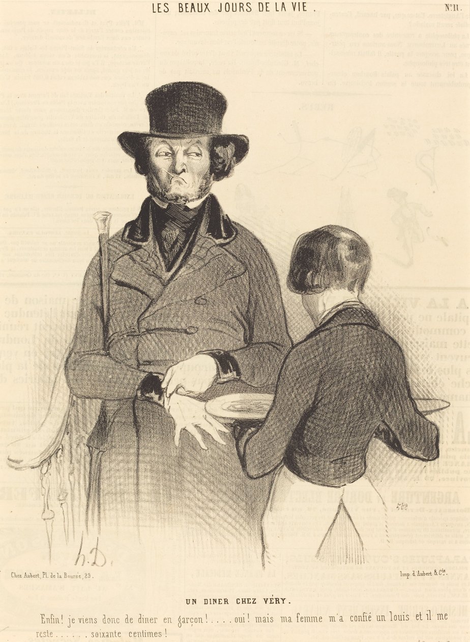 Een diner bij Véry door Honoré Daumier