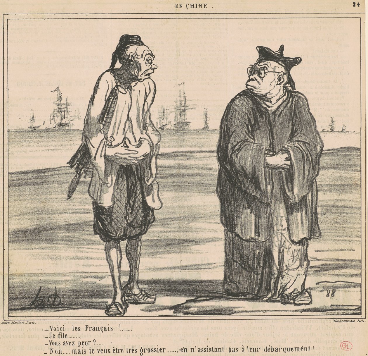 Hier zijn de Fransen! ... ik vertrek... door Honoré Daumier