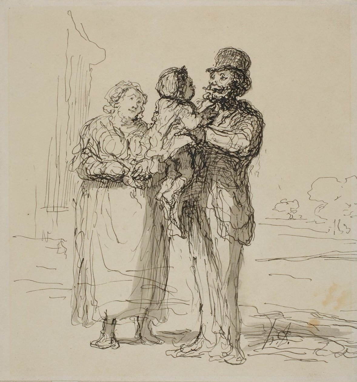 Familiescène door Honoré Victorin Daumier