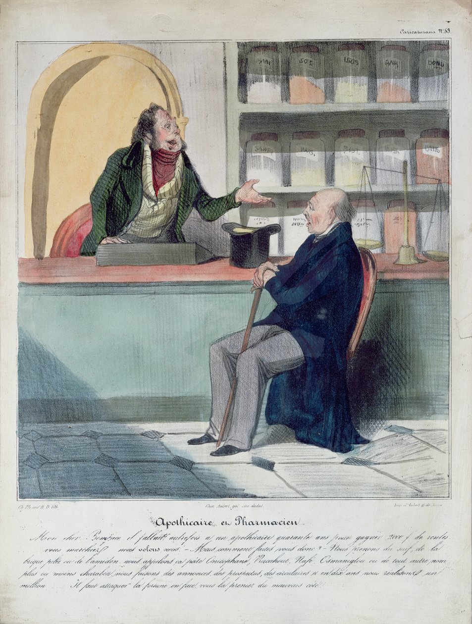 De apotheker en de apotheker, ca. 1840 door Honoré Daumier