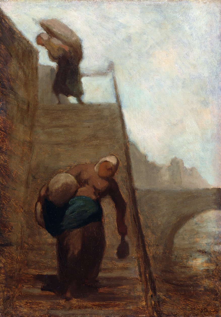 Wasvrouwen op de Trappen van de Kade door Honoré Daumier