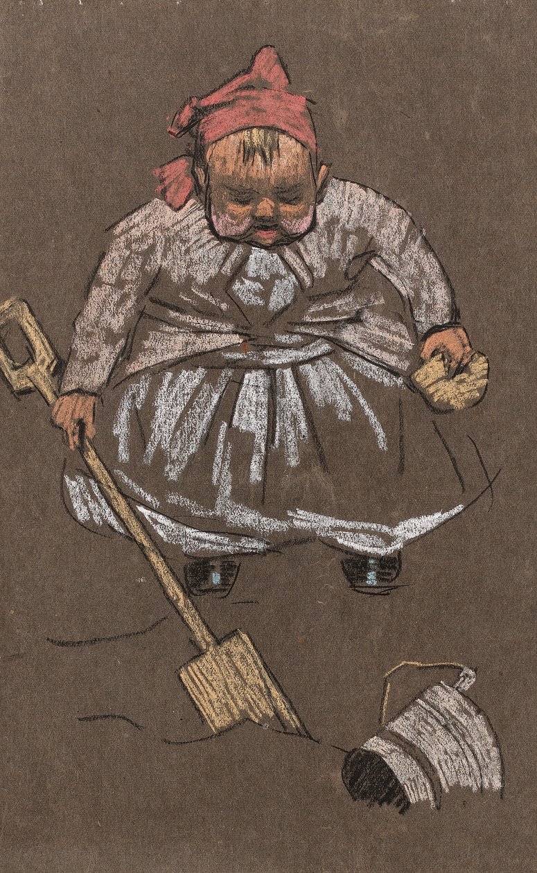 Evangeline, de dochter van de kunstenaar, op het strand, circa 1900 door Horace Mann Livens