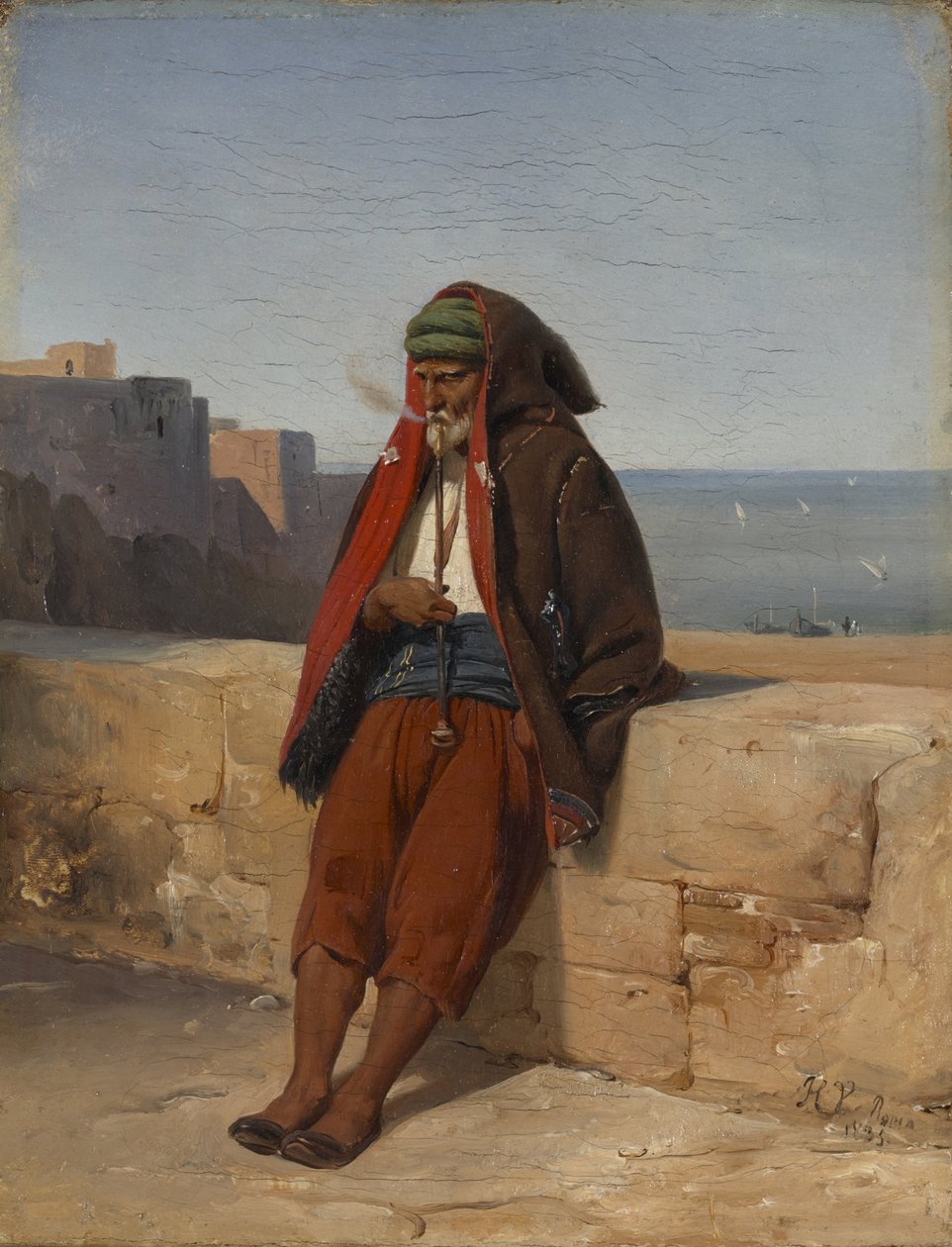 Een Algerijn, een pijp rokend door Emile Jean Horace Vernet