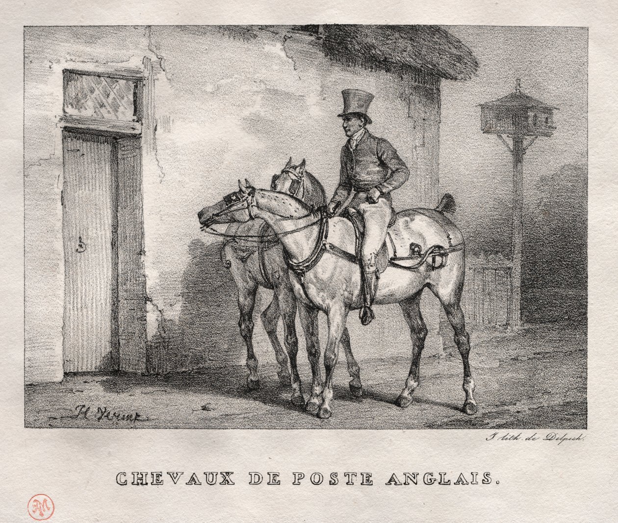 Postpaarden door Emile Jean Horace Vernet