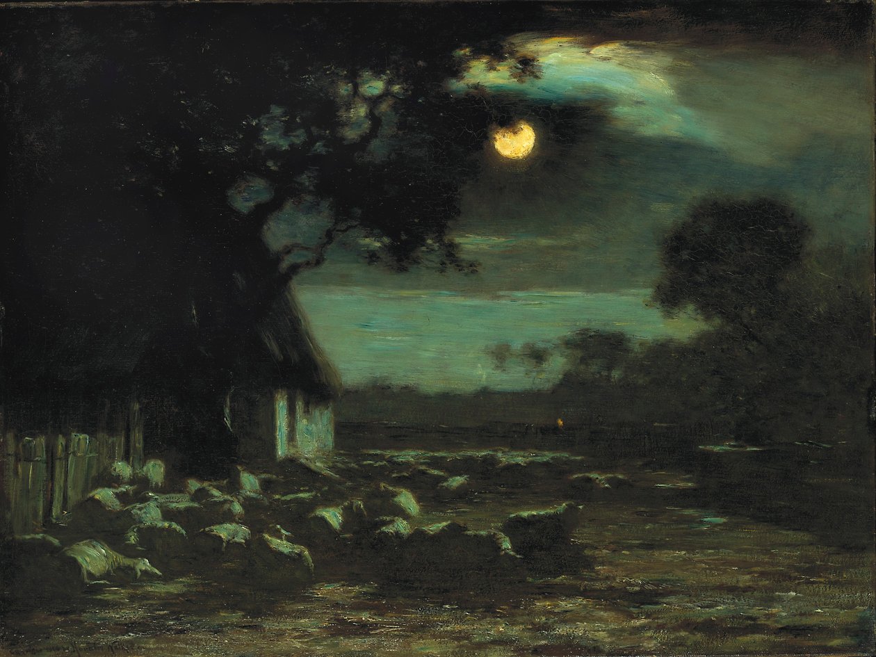 Schapenhof, maanlicht door Horatio Walker