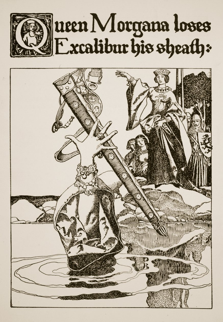 Koningin Morgana verliest Excalibur zijn schede, illustratie uit 