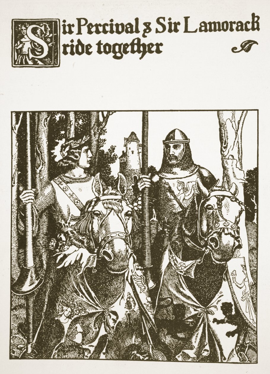 Sir Percival en Sir Lamorack rijden samen, illustratie uit 