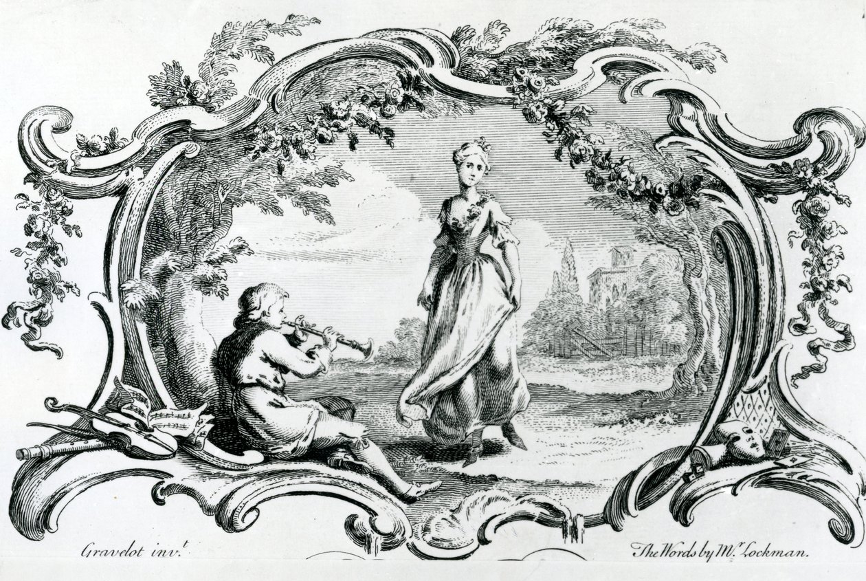 Fluitist en vrouw door Hubert Francois Gravelot