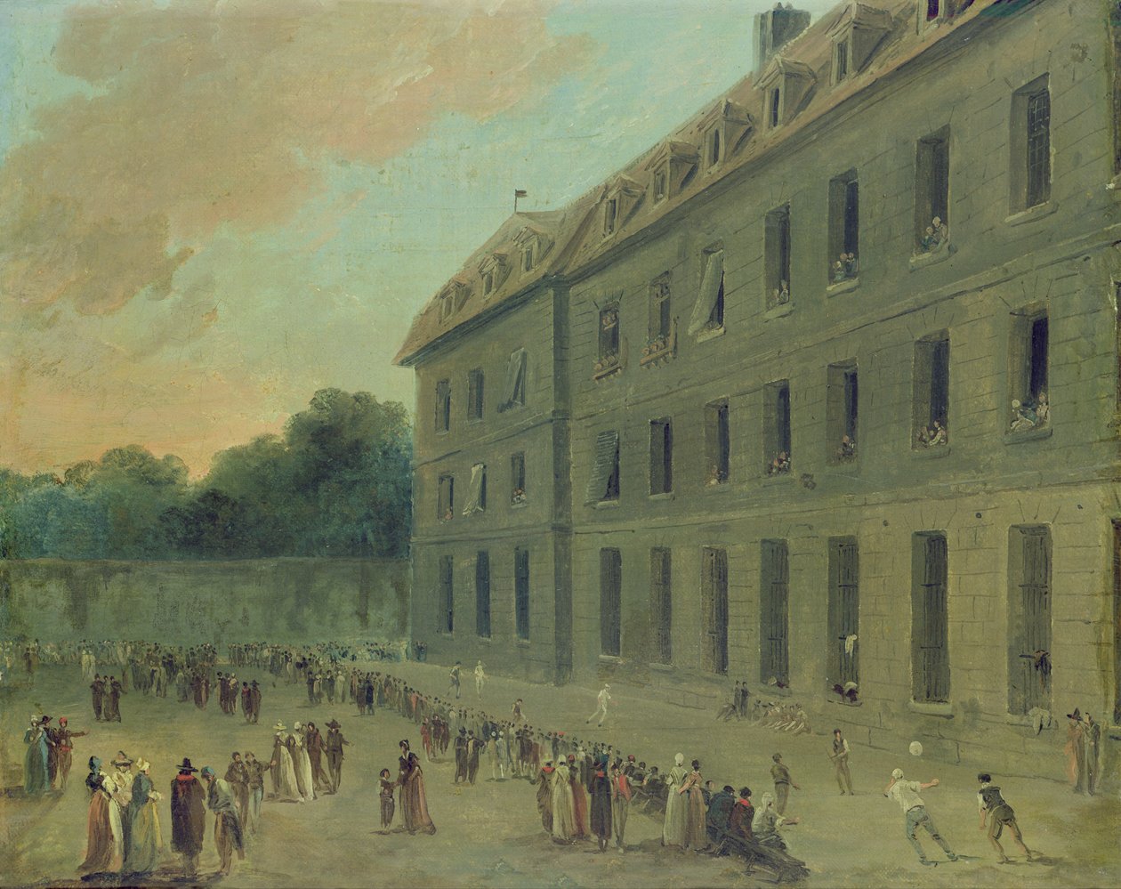 Recreatie in de Saint-Lazare gevangenis door Hubert Robert