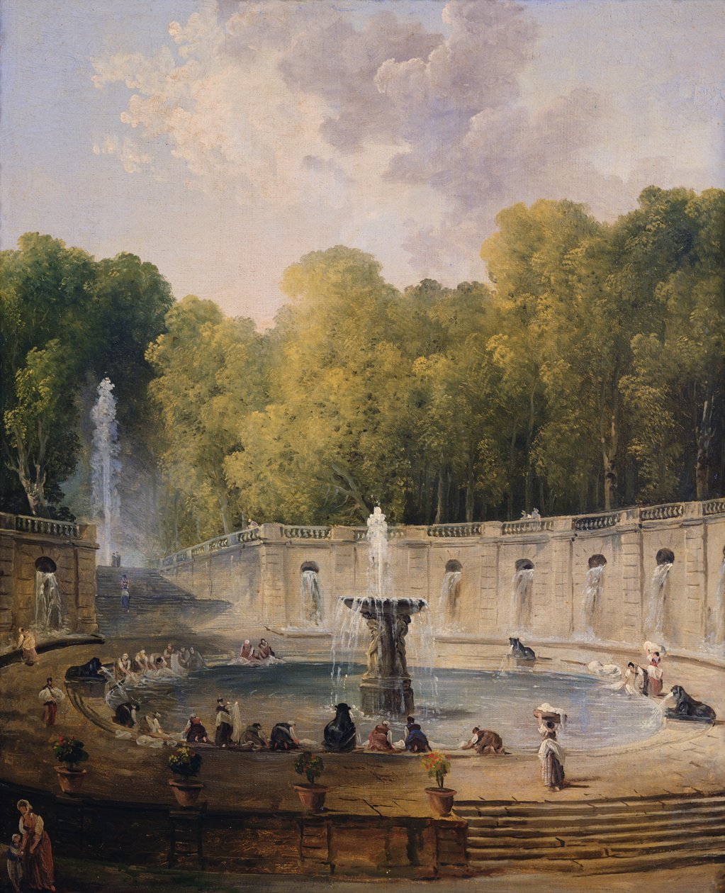 Wasvrouwen in een park door Hubert Robert