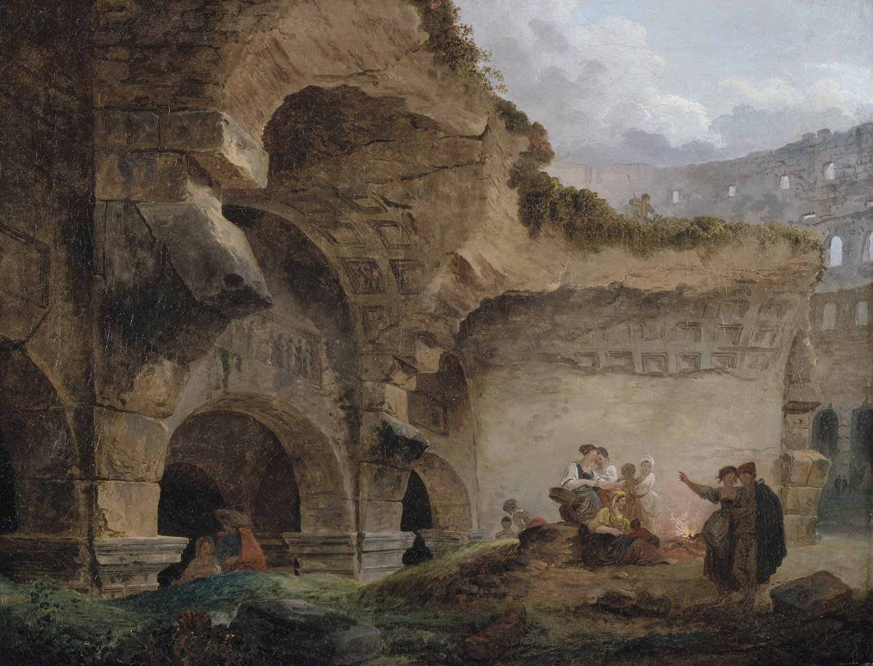 Wasvrouwen in de ruïnes van het Colosseum door Hubert Robert