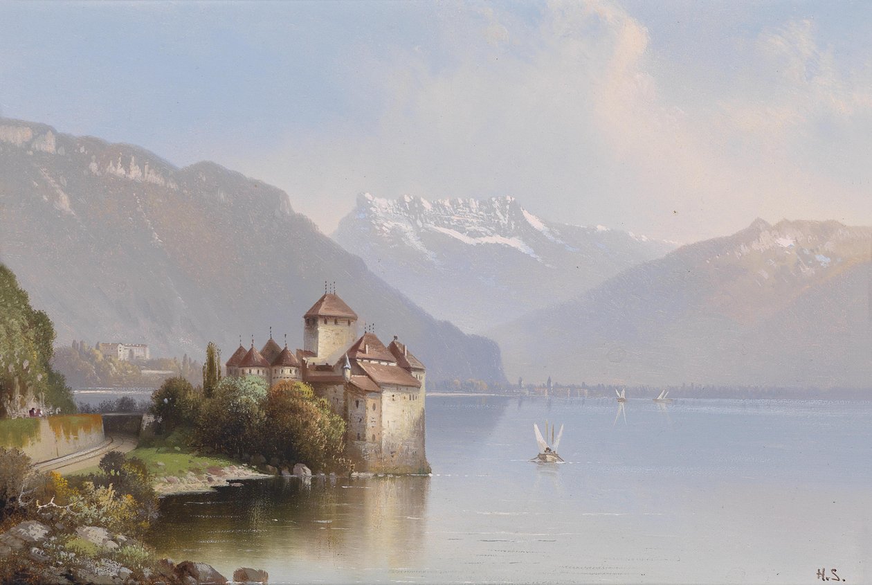 Uitzicht op kasteel Chillon aan het Meer van Genève door Hubert Sattler