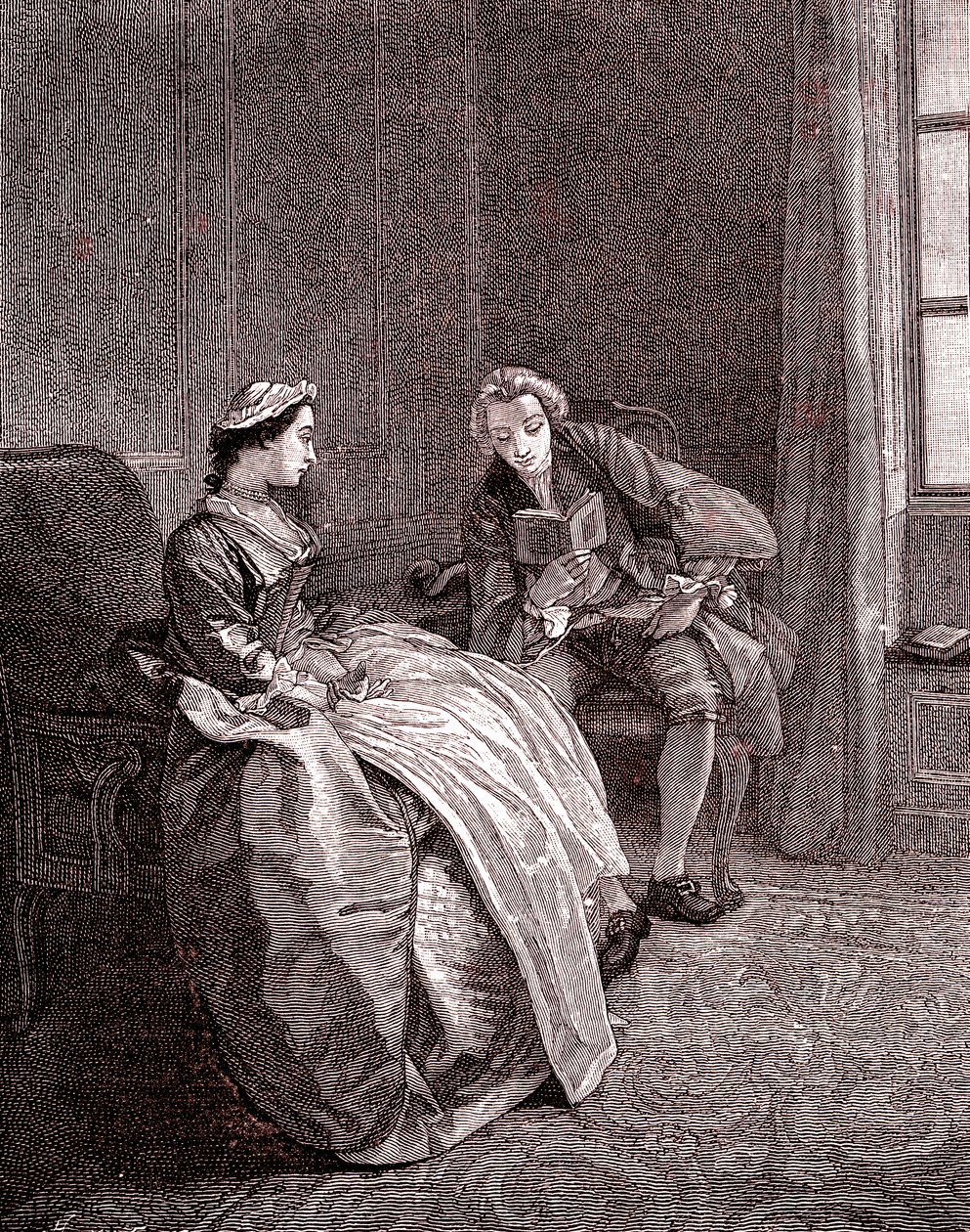 Een heer leest in de 18e eeuw door Hubert Francois Gravelot