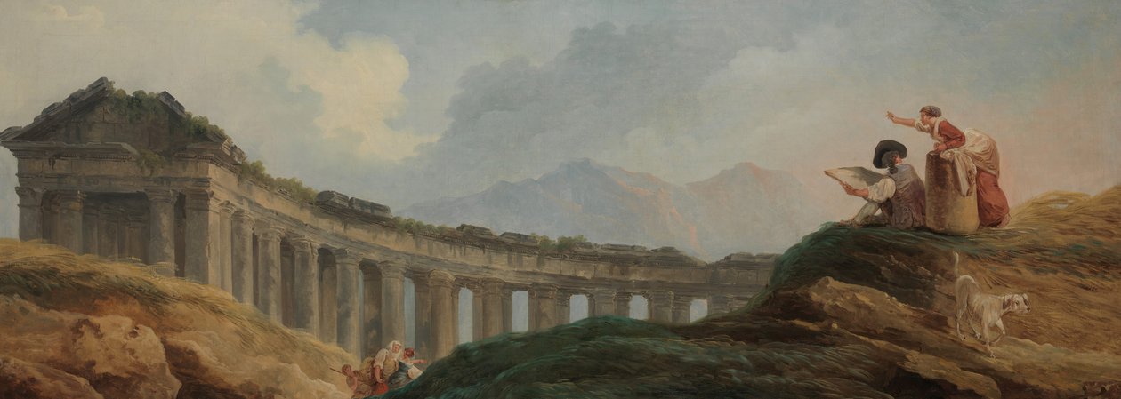 Een colonnade in ruïnes door Hubert Robert