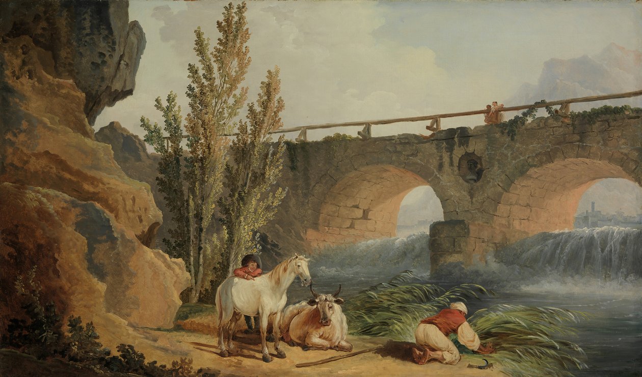 Brug over een waterval door Hubert Robert
