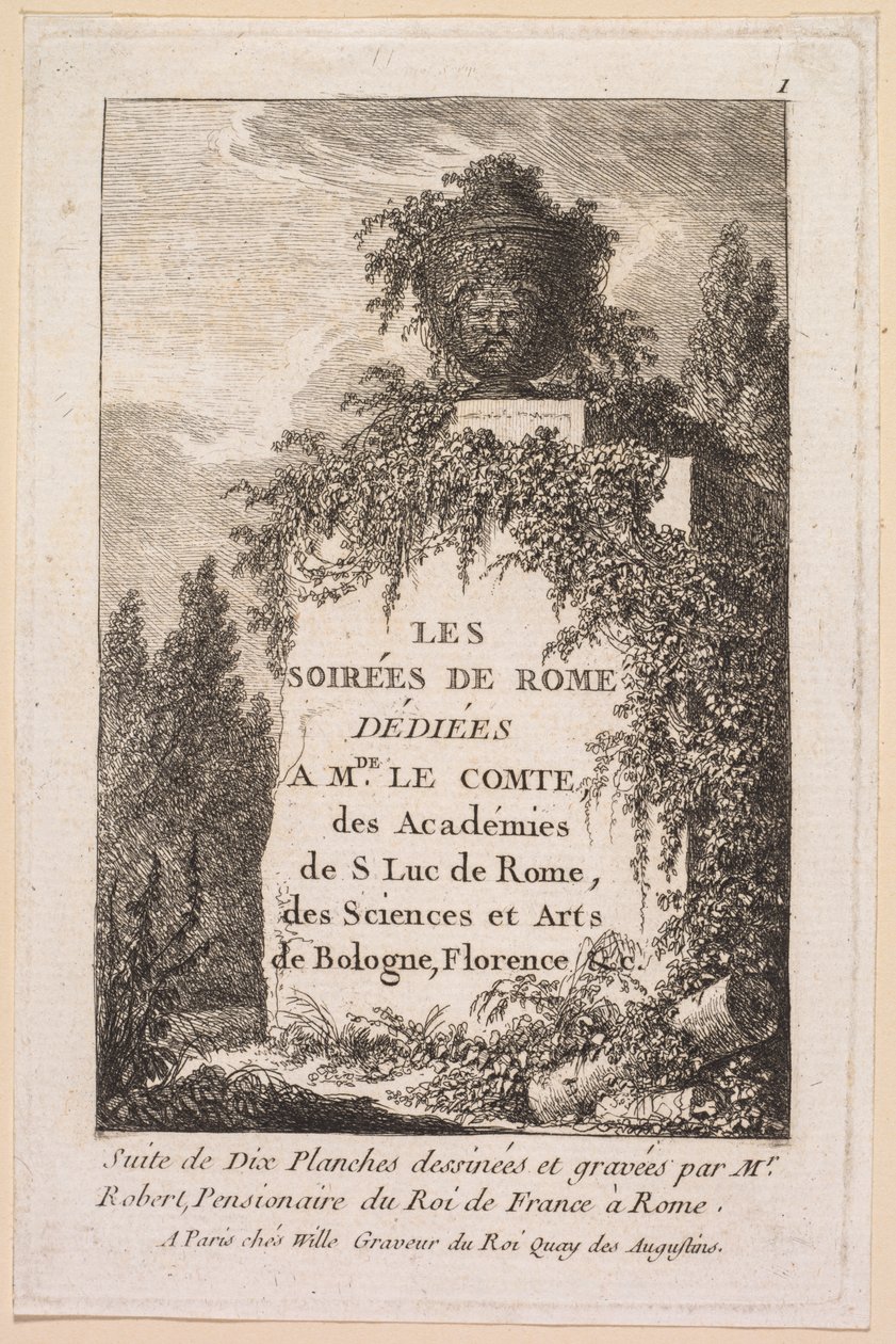 Les Soirées de Rome: Titelpagina, 1763-1764 door Hubert Robert
