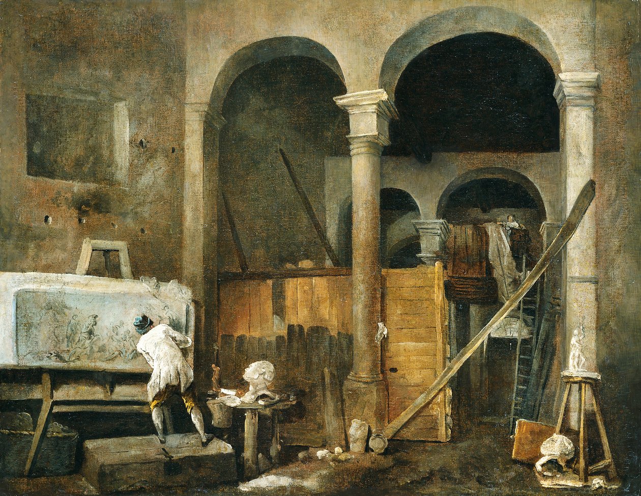 Het atelier van de kunstenaar, ca. 1760 door Hubert Robert