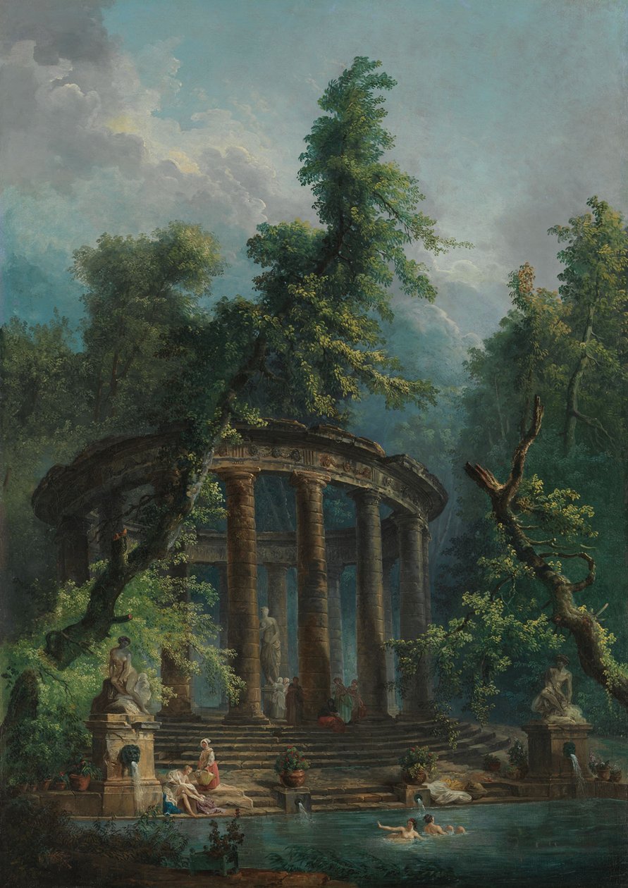 Het badhuis, c.1780 door Hubert Robert