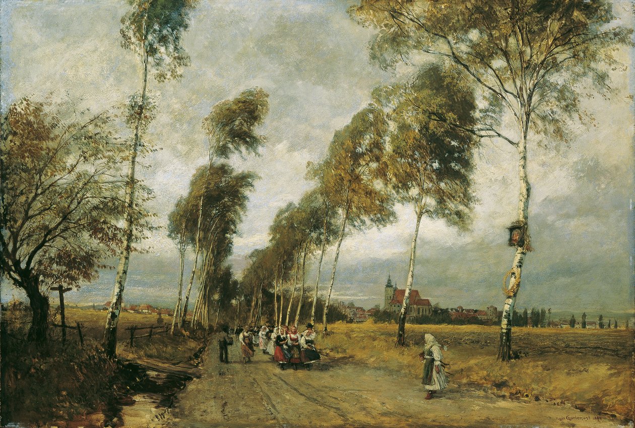 Landweg met berkenlaan door Hugo Charlemont