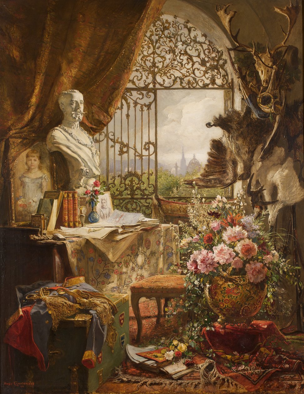 Stilleven met buste van kroonprins Rudolf door Hugo Charlemont
