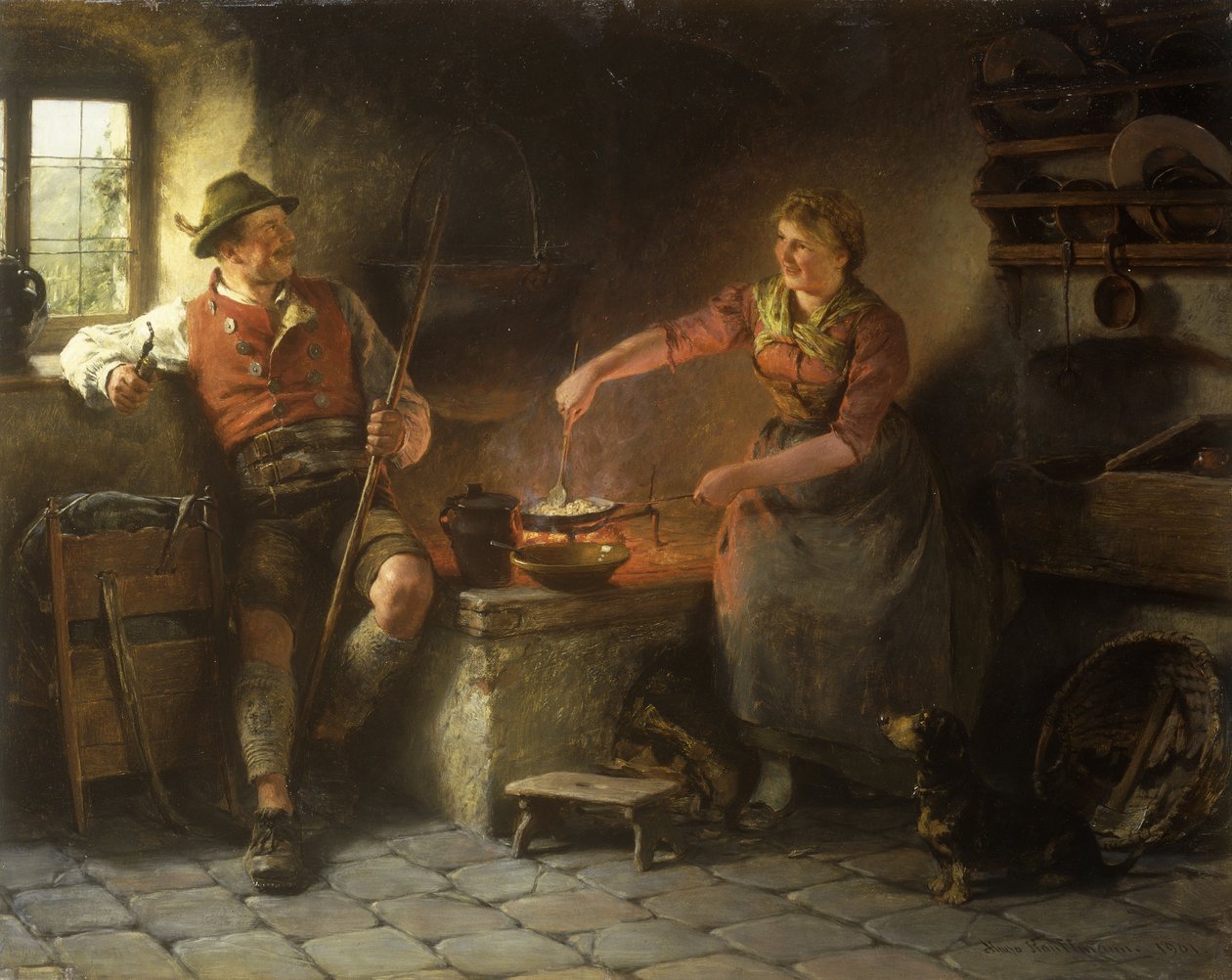 In de keuken, 1901 door Hugo Wilhelm Kauffman
