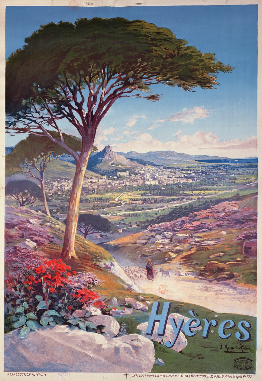 Poster die Hyeres, Provence adverteert door Hugo d