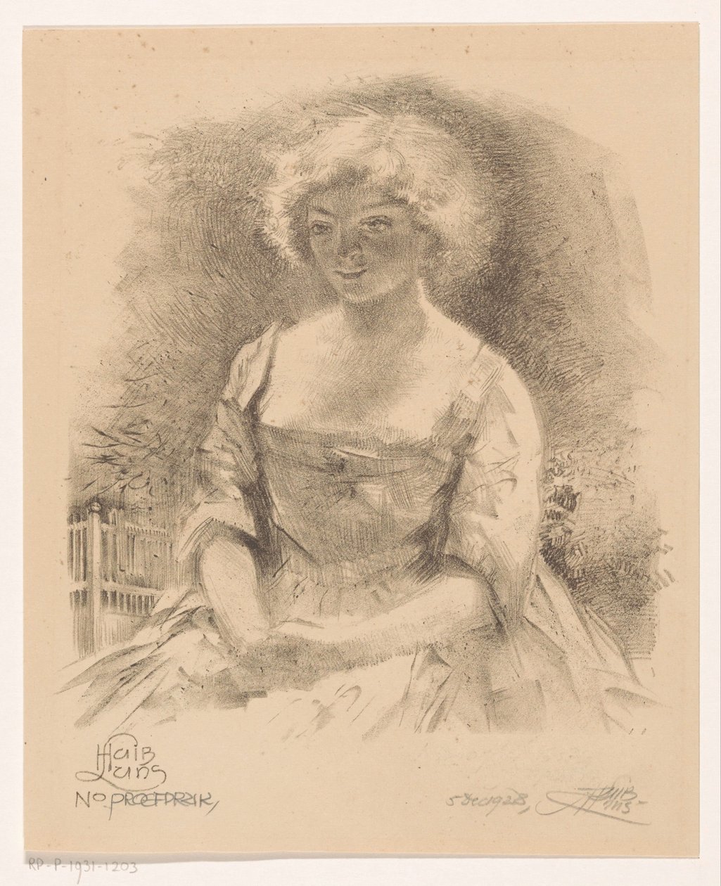 Zittend meisje door Huib Luns (signed by artist)