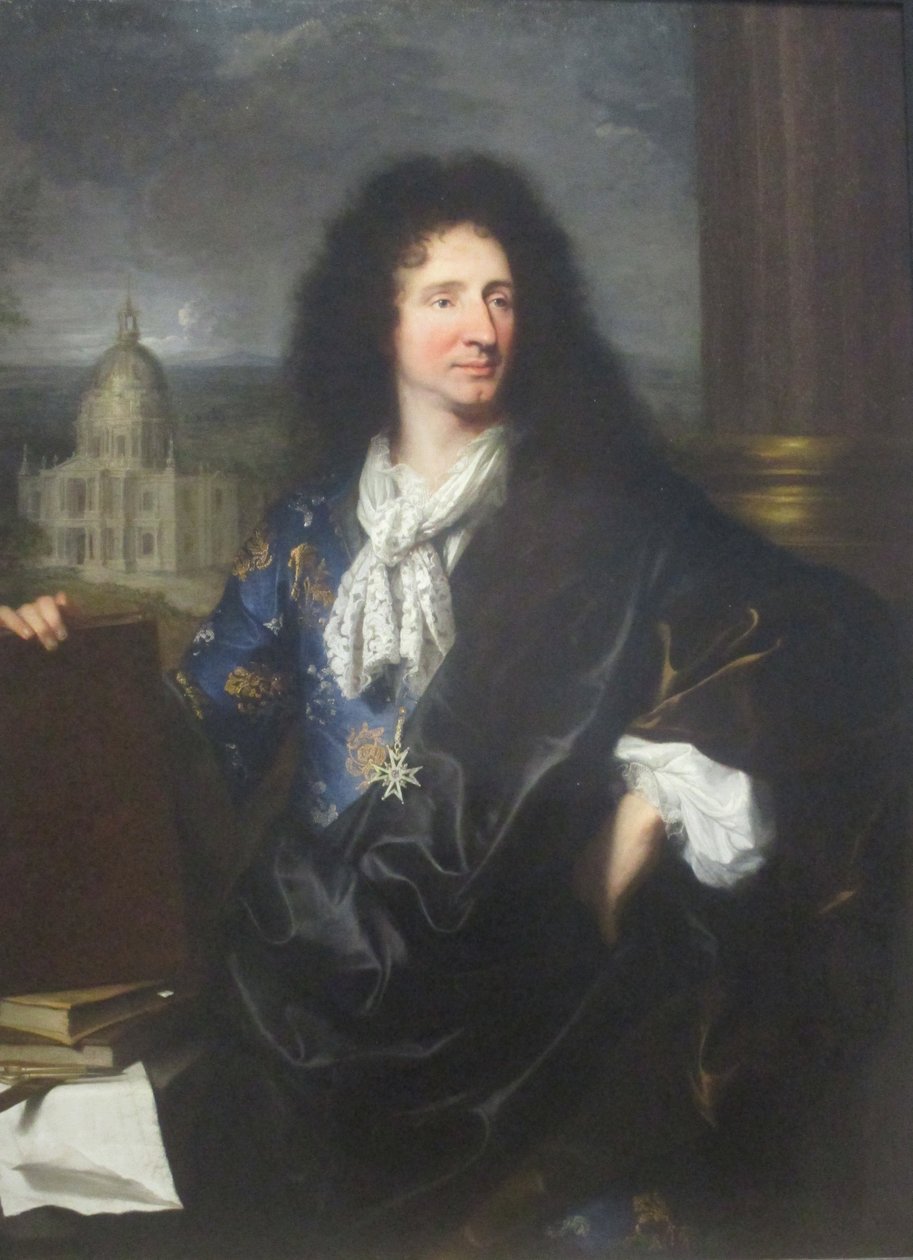 Portret van Jules Hardouin-Mansart, architect van koning Lodewijk XIV van Frankrijk (1643-1715) door Hyacinthe Francois Rigaud