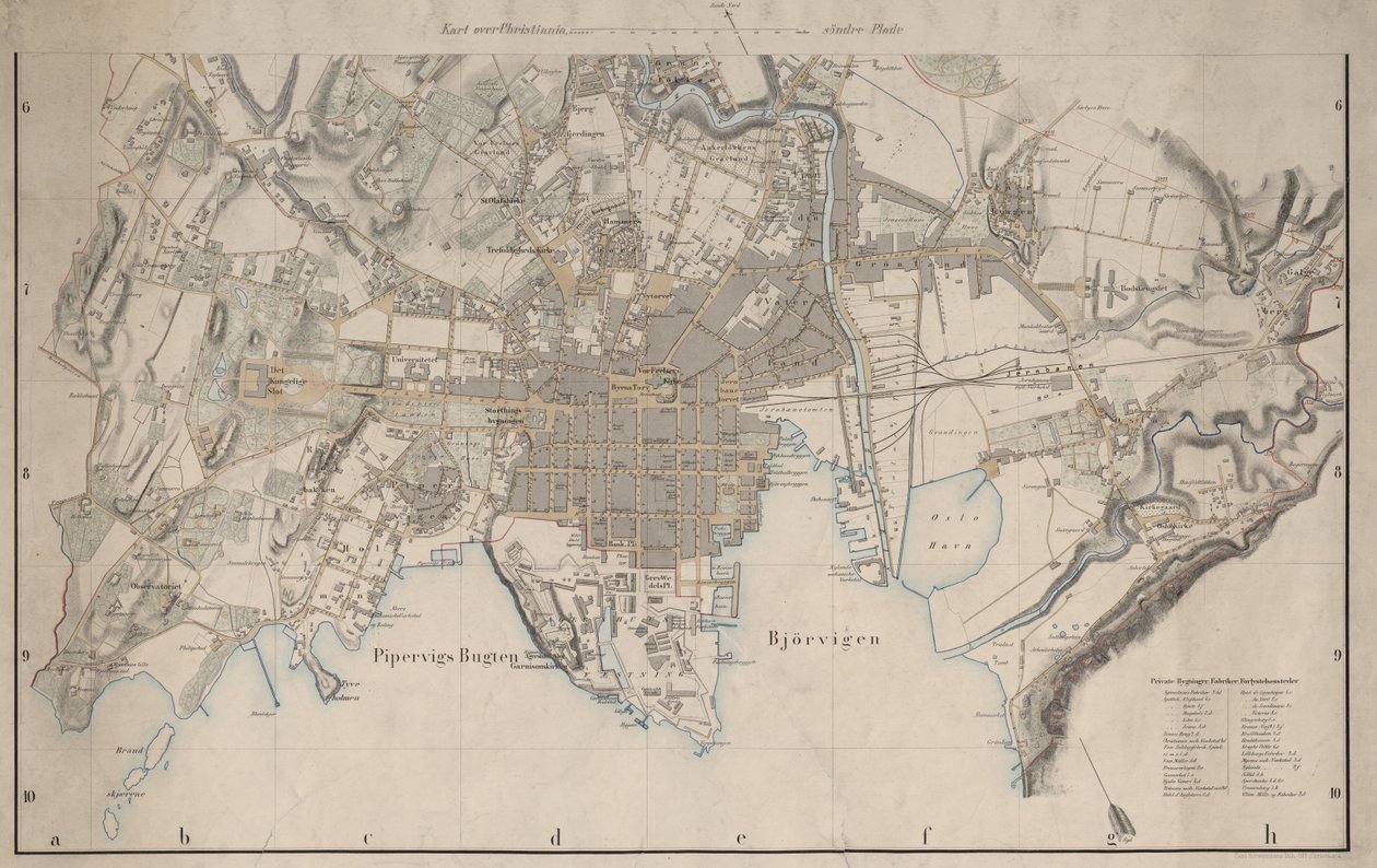 Kaart uitgegeven in 1861 en toont Christiania door I.W.G. Næser