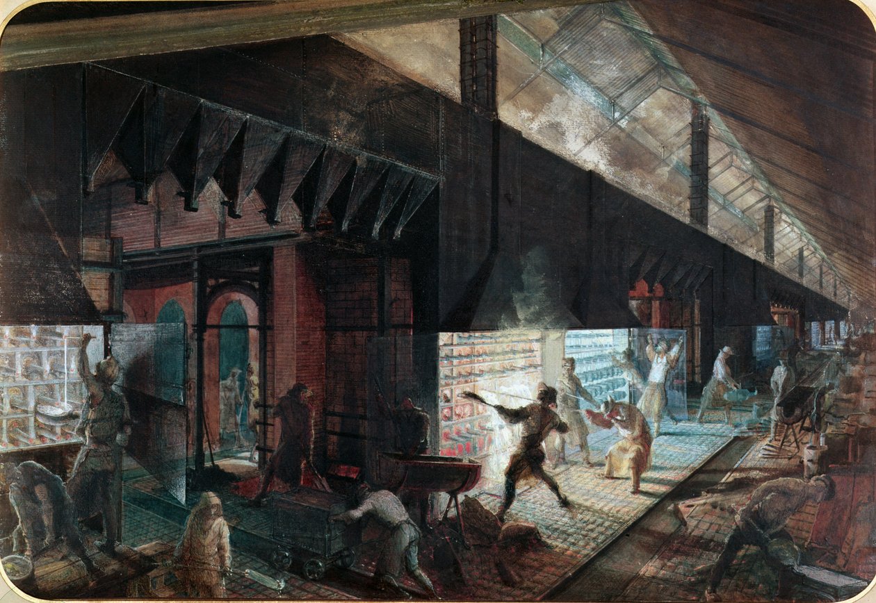 Zinkproductie in de Vieille Montagne fabriek, Saone-et-Loire, c.1860 door Ignace Francois Bonhomme