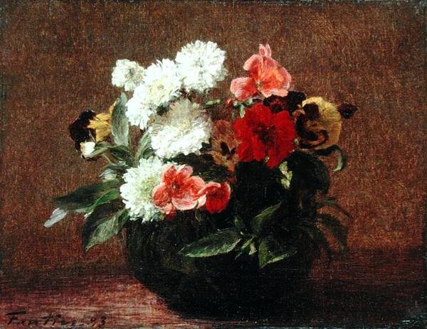 Bloemen in een Aarden Pot door Ignace Henri Jean Fantin Latour