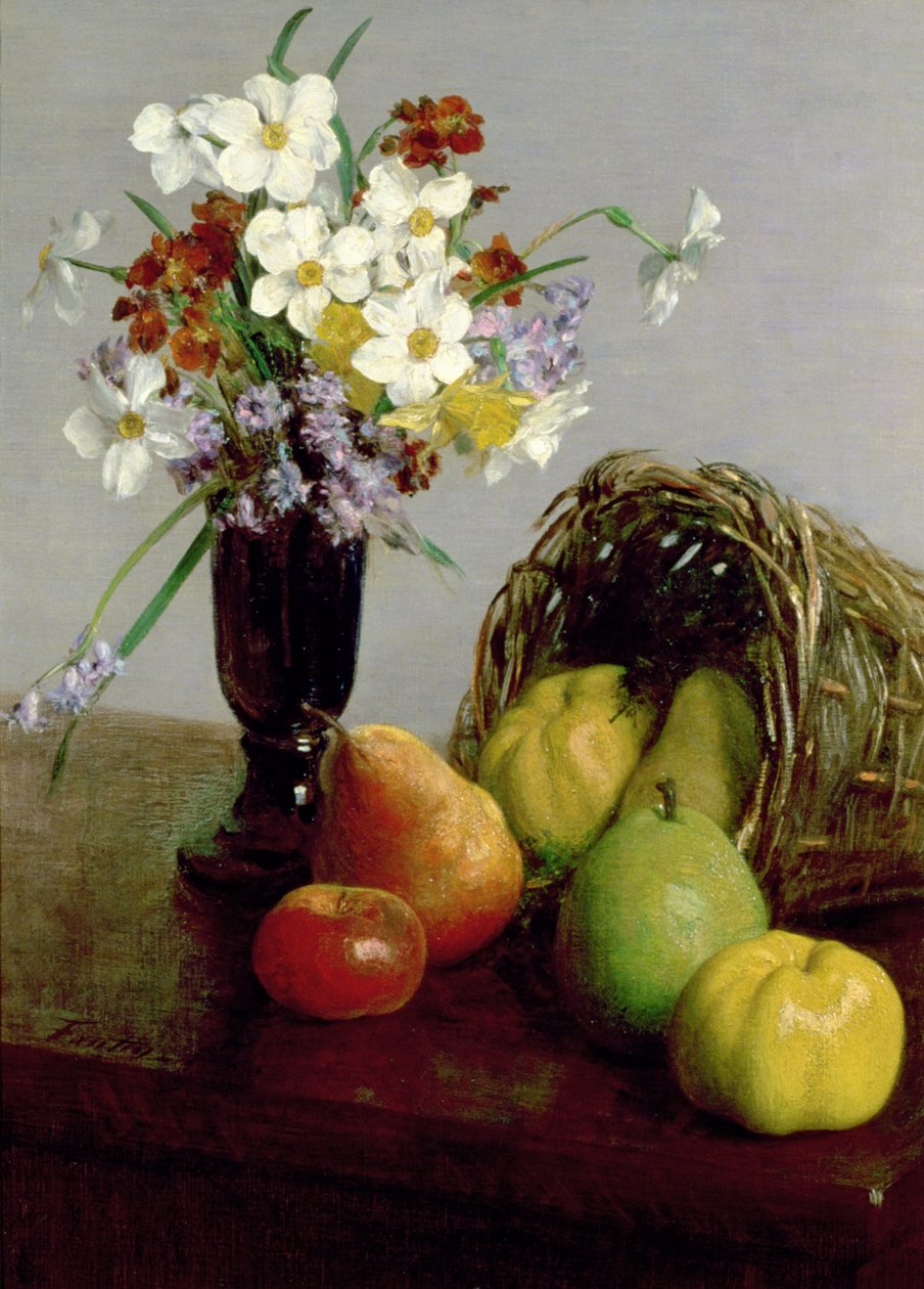 Vruchten en bloemen, 1866 door Ignace Henri Jean Fantin Latour