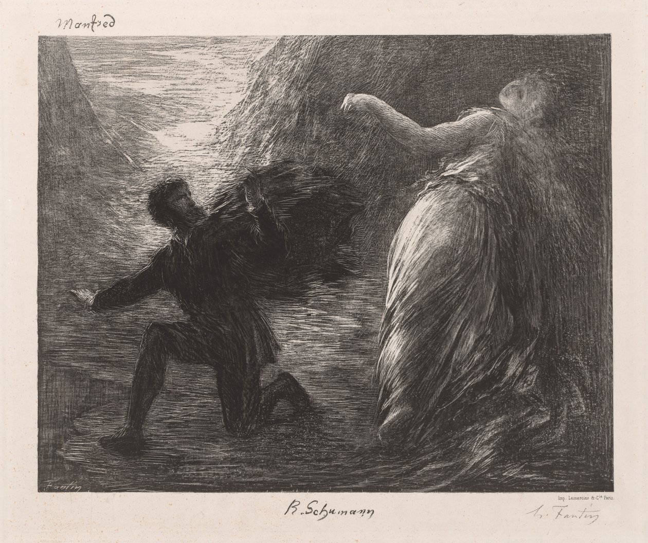 Manfred en Astarté, 1879 door Ignace Henri Jean Fantin Latour