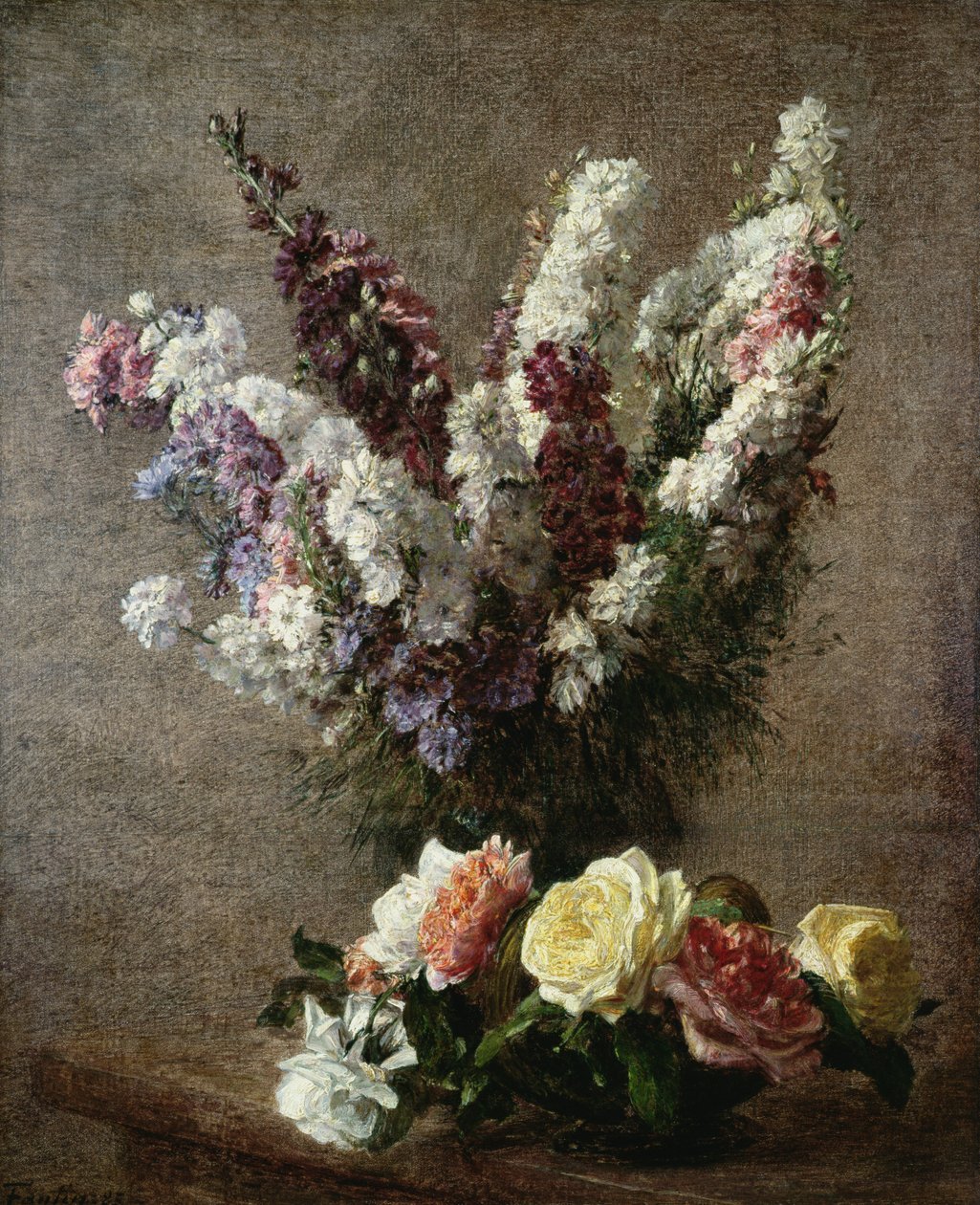 Rozen en Ridderspoor, 1885 door Ignace Henri Jean Fantin Latour