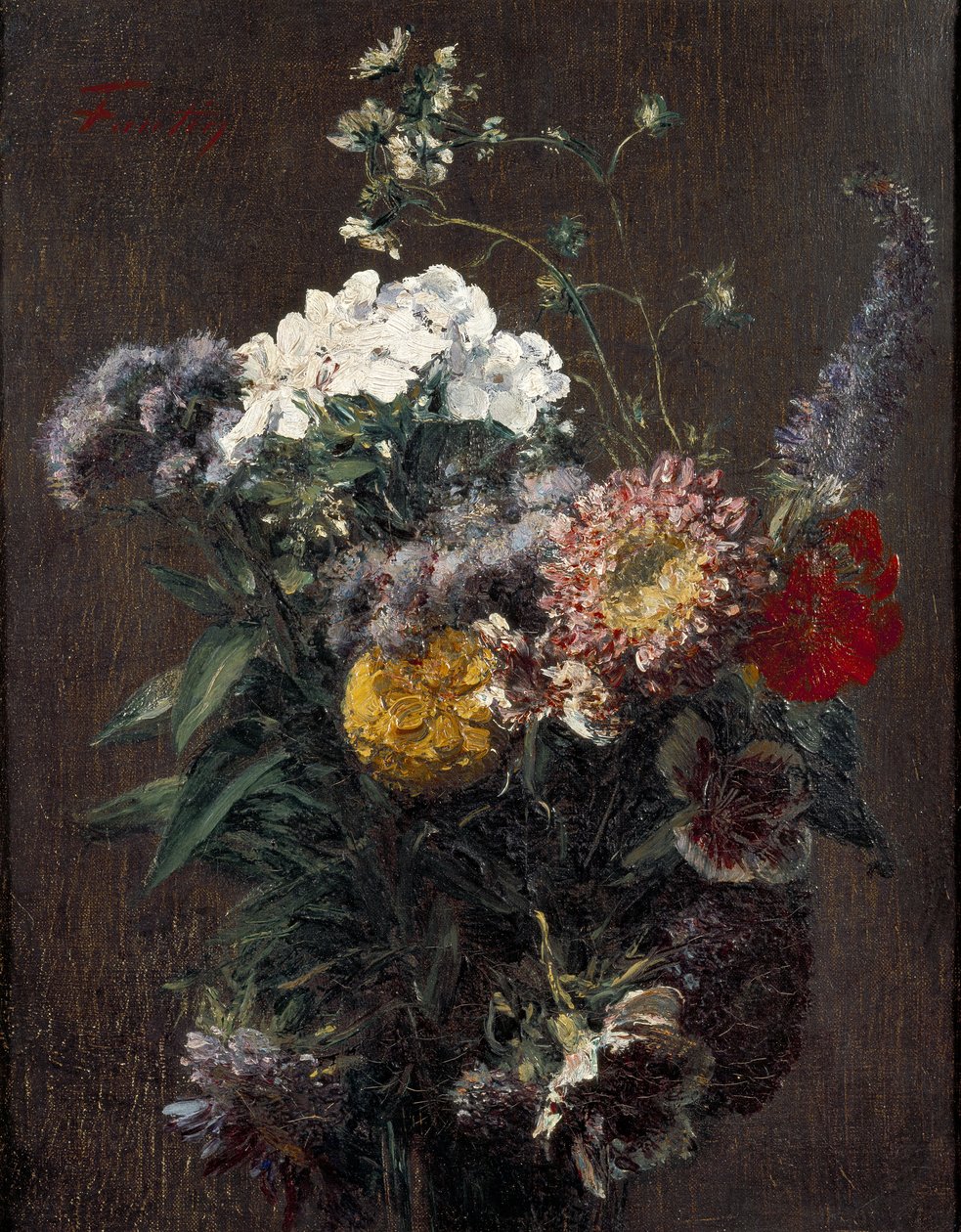 Stilleven: gemengde bloemen door Ignace Henri Jean Fantin Latour