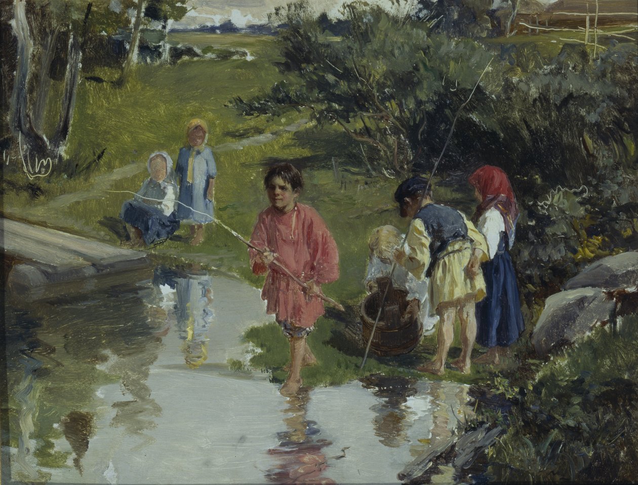 Kinderen vissen, 1882 door Illarion Mikhailovich Pryanishnikov