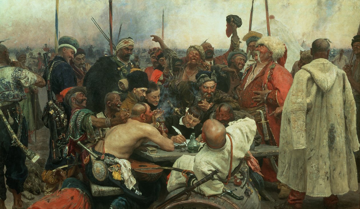 De Zaporozhye Kozakken schrijven een brief aan de Turkse sultan, 1890-91 door Ilya Efimovich Repin