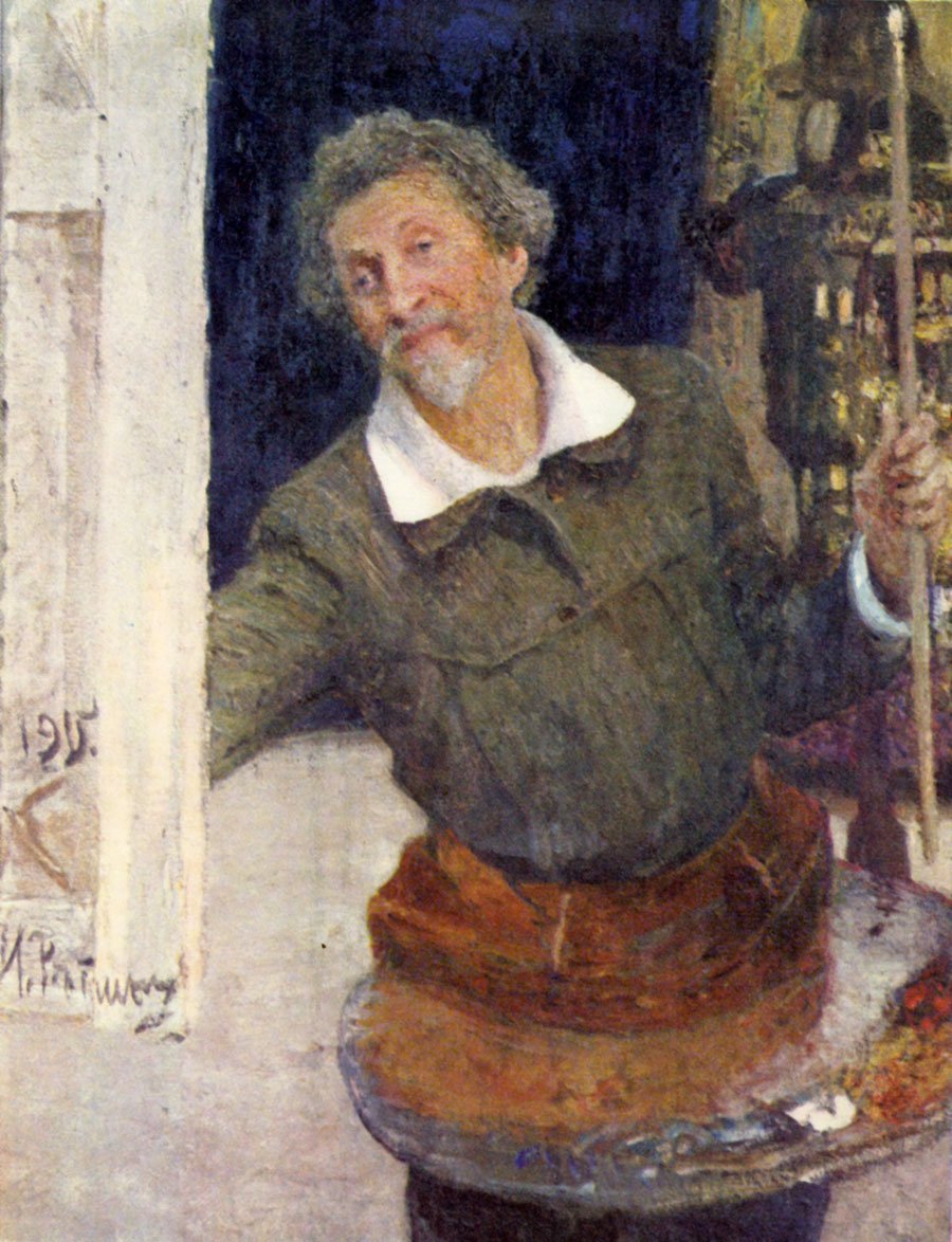 Zelfportret aan het werk door Ilya Efimovich Repin