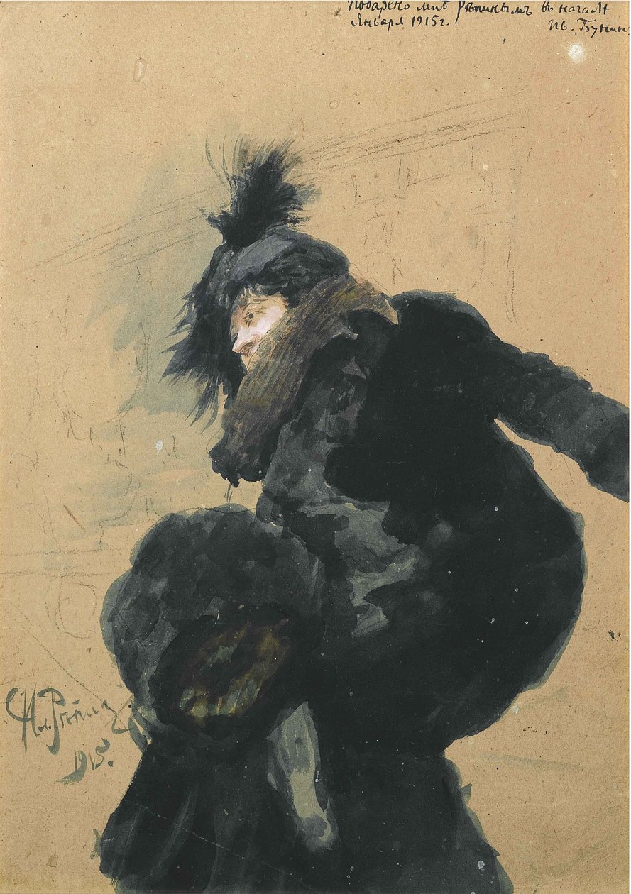 Vrouw in bontjas door Ilya Efimovich Repin